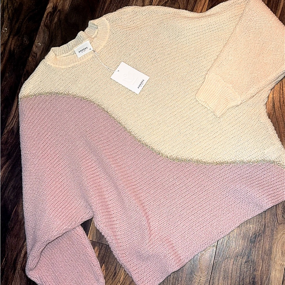 ANDREE BY UNIT Pink and Cream Colorblock Sweater